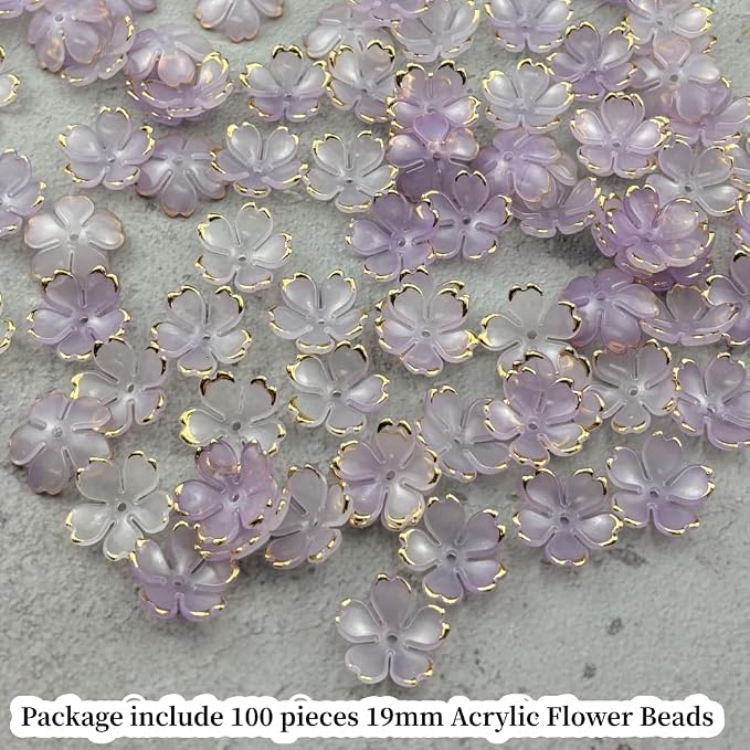 100pcs Acrylic Flower Beads, 19mm Cherry Blossom Plastic Gradient Flower Spacer - Image 2