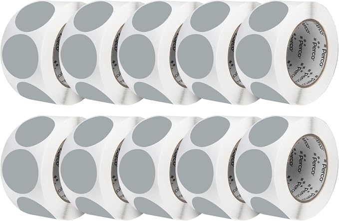 Perco Grey 3-Inch Perforated Circle Dot Sticker Labels — 10 Rolls, 000 Round by Perco