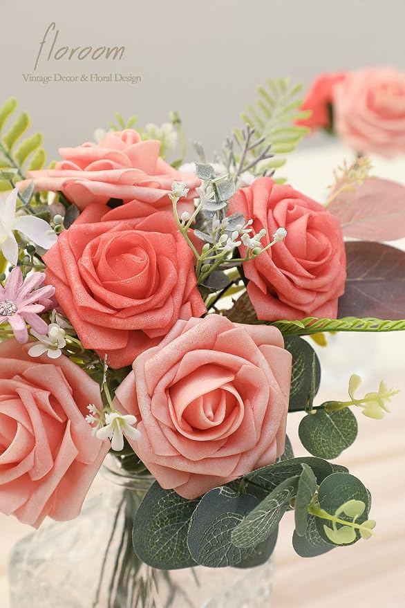 Floroom Artificial Flowers 25pcs Real Looking Mixed Living Coral Foam Fake Roses - Image 6