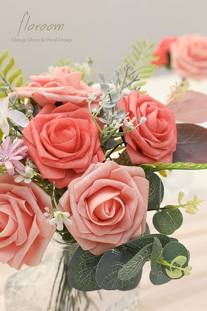 Floroom Artificial Flowers 25pcs Real Looking Mixed Living Coral Foam Fake Roses - Image 6