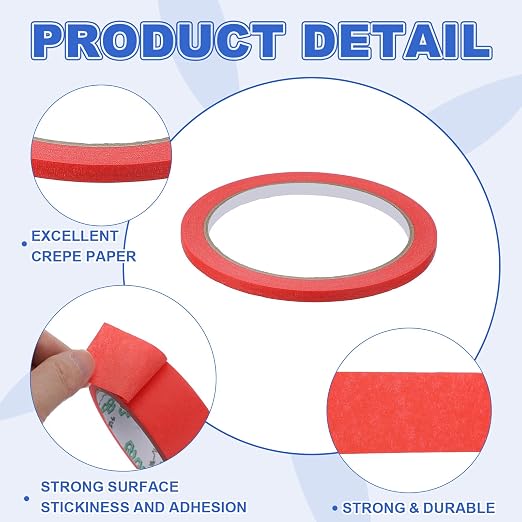 MECCANIXITY Masking Tape 0.2 Inch x 21 Yard Painter's Tape Red Paint Tapes - Image 3