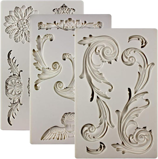 Baroque Style Ornament Curlicues Silicone Molds 3-Count Cherub Birdbath by FUNSHOWCASE