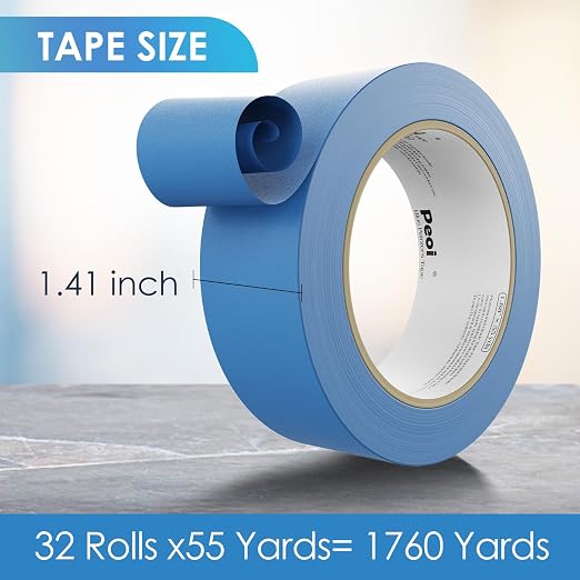 Blue Painters Tape 1.5 Inch Bulk, 32 Roll Painting Tape Blue Masking - Image 2
