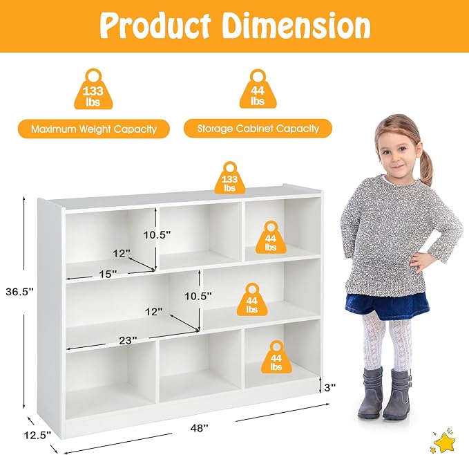 KOTEK Toy Storage Organizer, 8 Cubby Kids Bookshelf, Wooden 4-Tier Bookcase - Image 7