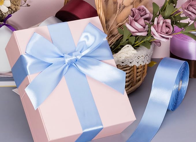 1 1/2 Inch Sky Blue Solid Satin Ribbon, 50 Yards Craft Fabric Ribbon - Image 3