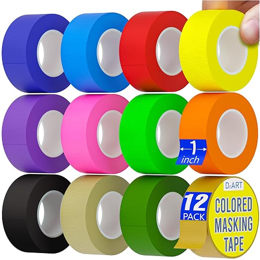 DEART Masking Tape 8 or 12 Pack 1 inch Colored Painters Tape by Unknown