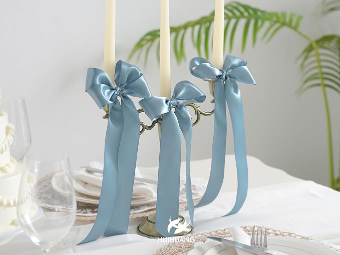 HUIHUANG Blue Satin Ribbon 1-1/2 inch x 100 Yards Dusty Blue Double-Faced Satin - Image 5