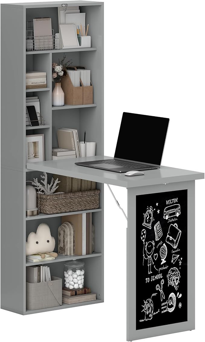 HOMCOM Fold-Out Convertible Writing Table, Wall Mount Desk Cabinet by HOMCOM