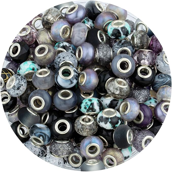 LAIDANLA Black Mix Large Hole Beads, Acrylic Loose Beads by LAIDANLA