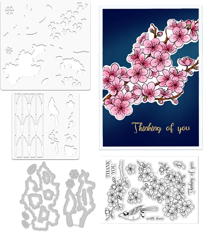ORIGACH Realistic Winter Plum Blossom Stamps and Dies and Layering Coloring by ORIGACH