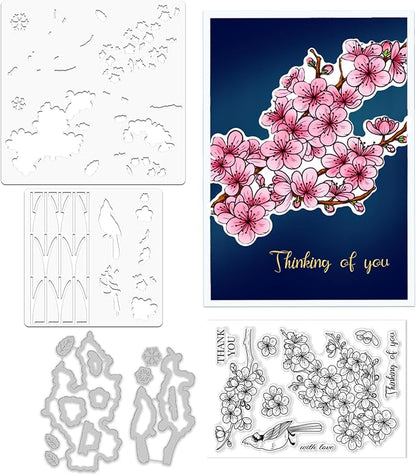 ORIGACH Realistic Winter Plum Blossom Stamps and Dies and Layering Coloring by ORIGACH