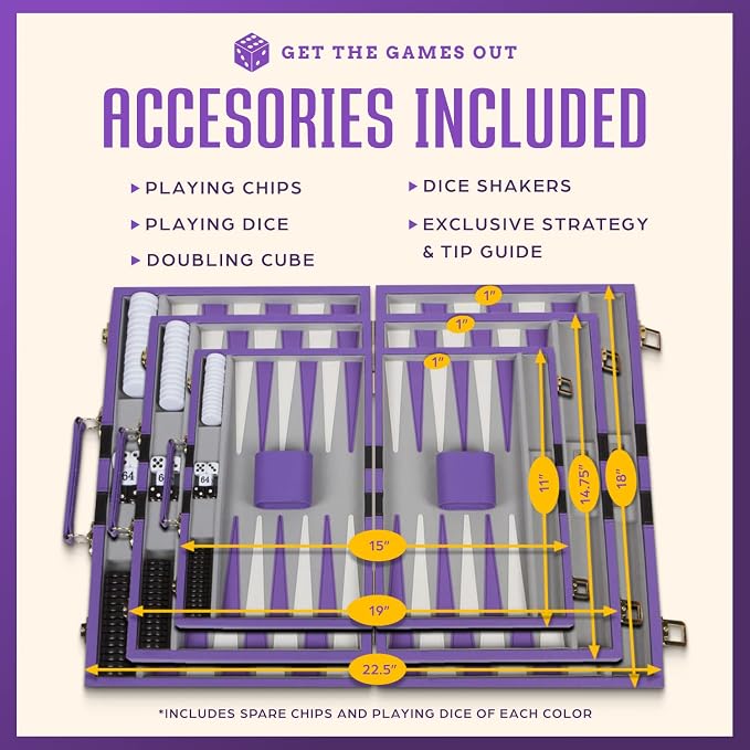 Get The Games Out Backgammon Set, Classic Board Game Case, 2 Players, Includes - Image 5