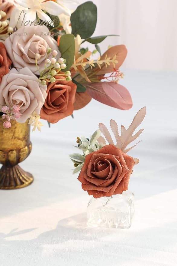 Floroom Artificial Flowers 25pcs Real Looking Burnt Orange Ombre Colors Foam - Image 3