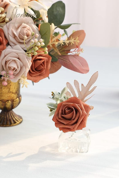 Floroom Artificial Flowers 25pcs Real Looking Burnt Orange Ombre Colors Foam - Image 3