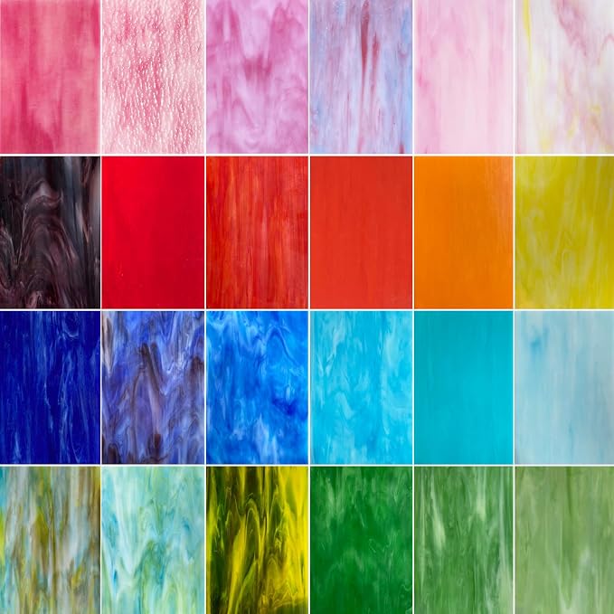 24 Sheets Stained Glass Sheet Rainbow Colors, 6 x 4 inches Cathedral Glass - Image 2