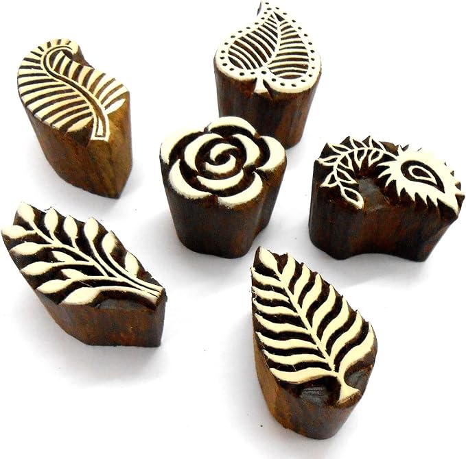 Craftsofindia® Flowers and Leaf Wooden Blocks Stamps - Image 2