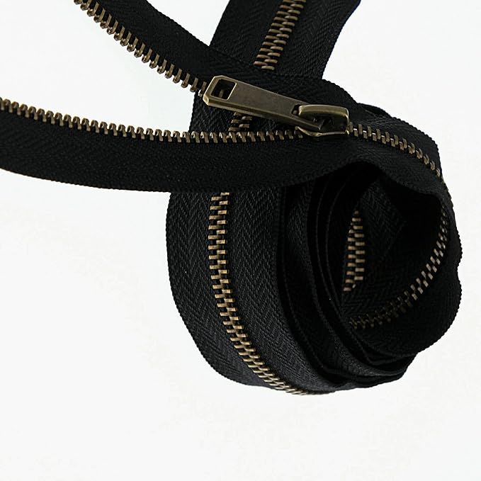 #5 Antique Brass Metal Zippers by The Yard Bulk 2 Yards Black Tape - Image 7