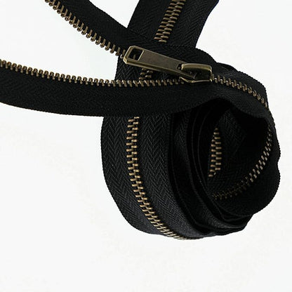 #5 Antique Brass Metal Zippers by The Yard Bulk 2 Yards Black Tape - Image 7