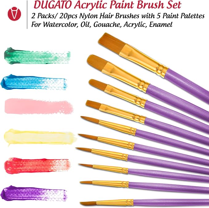 Halloween Paint Brushes Palettes Set by DUGATO, 2 Packs/20pcs Round Pointed Tip - Image 3