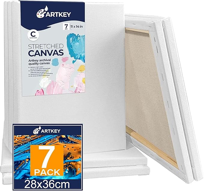 Stretched Canvases for Painting 11x14 Inch 7-Pack, 10 oz Triple Primed by Artkey