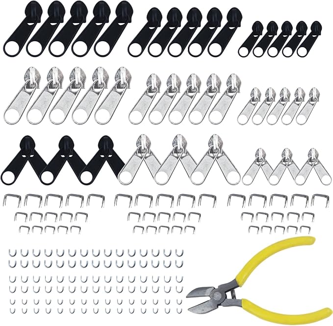 175 Pcs Zipper Repair Kit Sewing Change Zipper Needle-Nose Pliers Silver Black by Naturahand