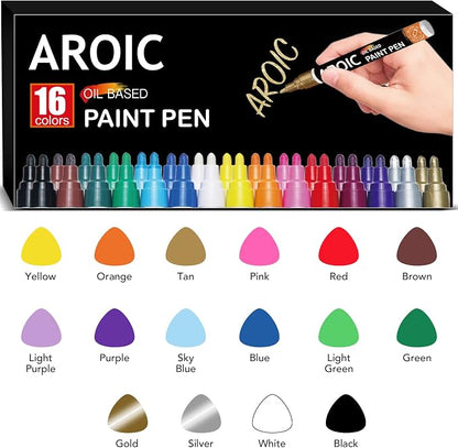 AROIC Paint Pens Paint Markers, 16 colors Oil-Based Waterproof Painting Marker - Image 2