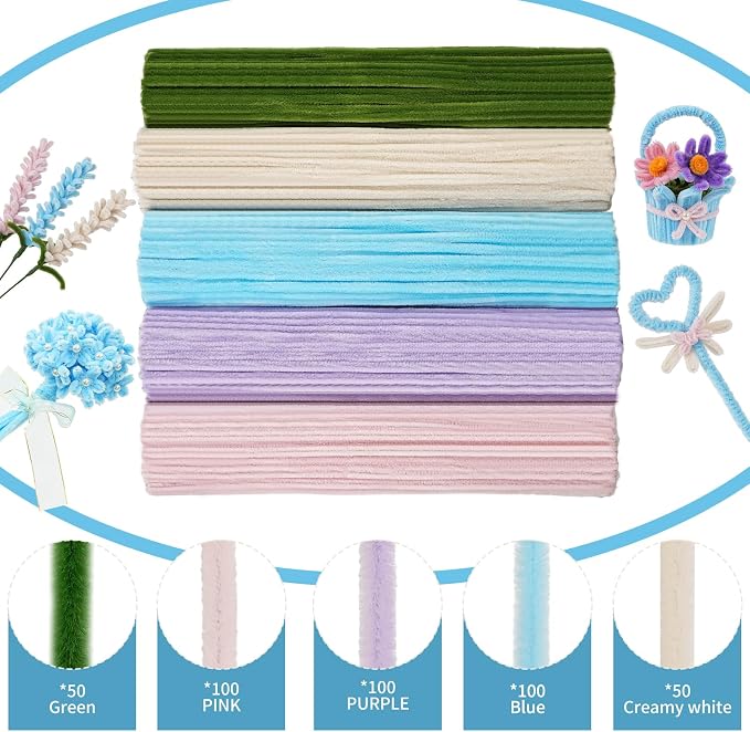 400 Pcs Soft Craft Pipe Cleaners Flowers, 5 Colors Chenille Stems Bulk - Image 4