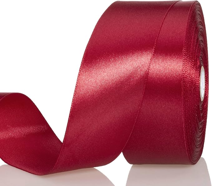 1 1/2 Inch Dark Red Solid Satin Ribbon, 50 Yards Craft Fabric Ribbon by YASEO