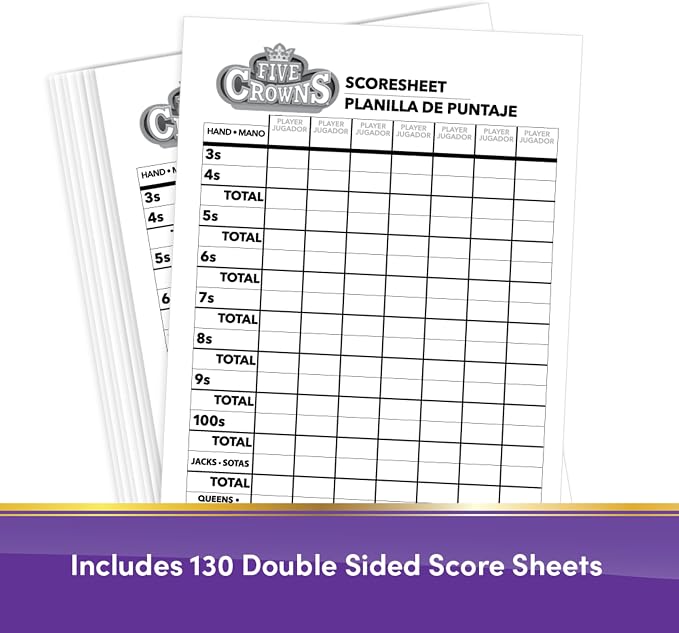 Five Crowns Scorepad – 130 Page Replacement Score Sheet, Card Game Score Card - Image 2
