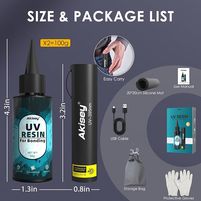 UV Resin Kit with Light, 100g UV Resin with Rechargeable 395NM UV Flashlight - Image 5