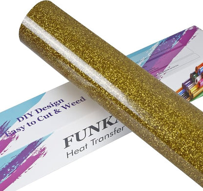 FUNKAKA Glitter Golden HTV Heat Transfer Vinyl Rolls by FUNKAKA