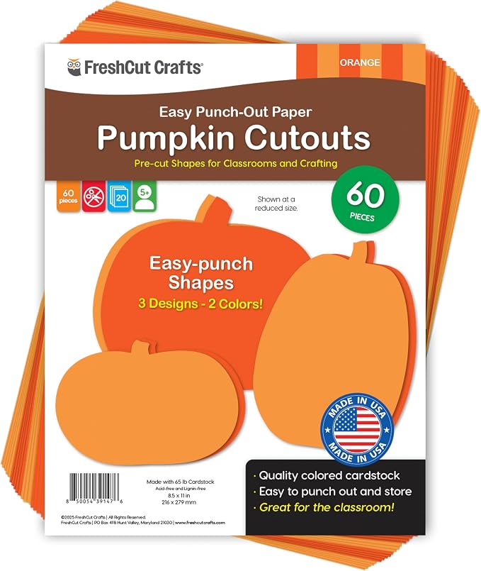 60 Pieces Pumpkin Cutouts for Fall Crafts and Classroom Decor, Bulletin Boards by FreshCutCrafts
