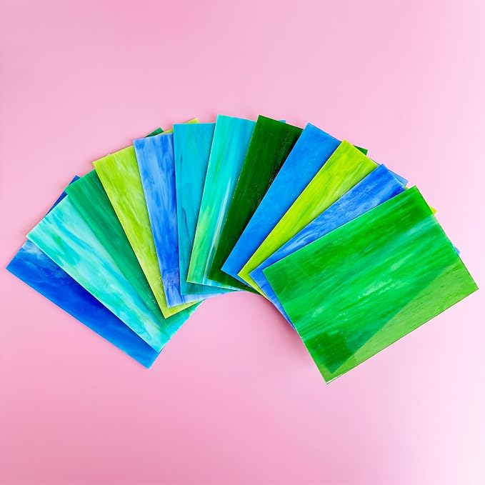 ILLUCKAI 12 Sheets Blue+Green Stained Glass Sheets Variety Pack, 6 x 4 inch - Image 4