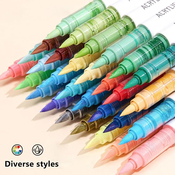 Water Based Acrylic Paint Markers Green, 9 Colors Acrylic Paint Pens Set - Image 4