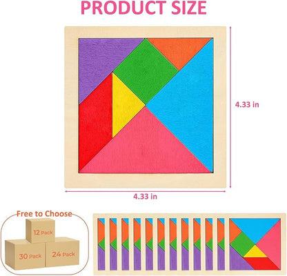 30 Pack Tangram Puzzle Wooden Kids Party Favors, Goodie Bags Stuffers - Image 3