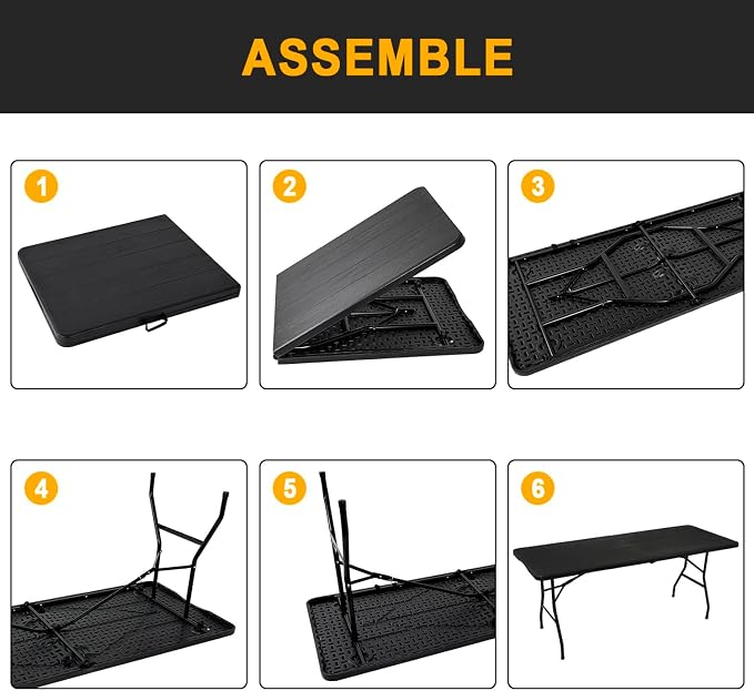 2-PCS 70.8" W X 29" D X 29" H - 6 ft Black Folding Table Heavy Duty Portable - Image 7