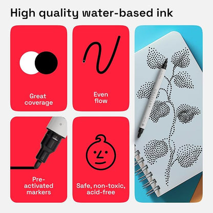 ARTISTRO 5 Black Dual Tip Brush + Fine Acrylic Paint Markers - Image 4