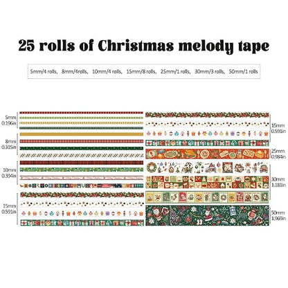 25 Rolls Christmas Gift Washi Tape Set, Festivals New Year Decorative Tapes - Image 3