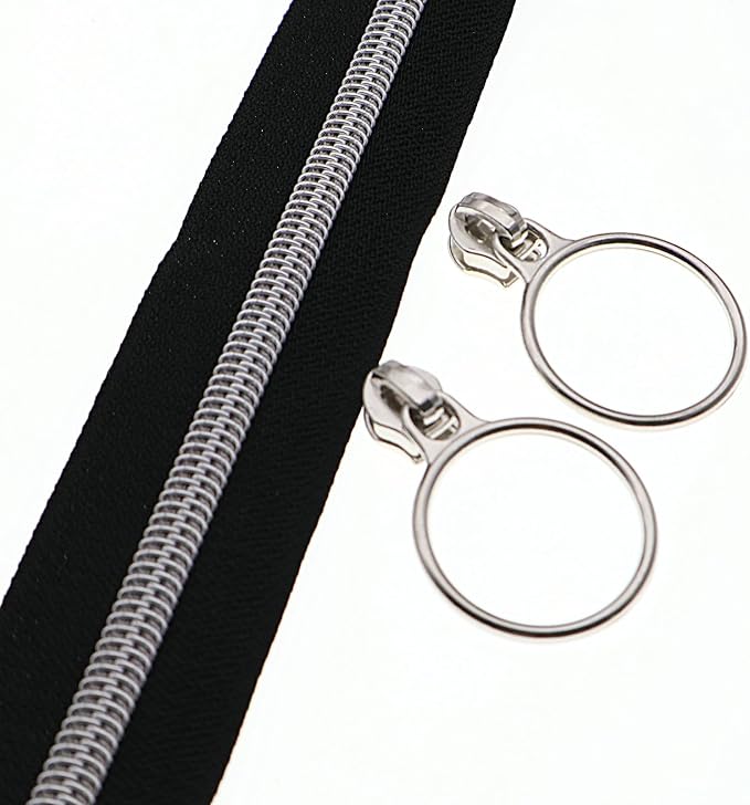 Leekayer #5 Silver Metallic Nylon Coil Zippers by The Yard Bulk 10 Yards Black - Image 4
