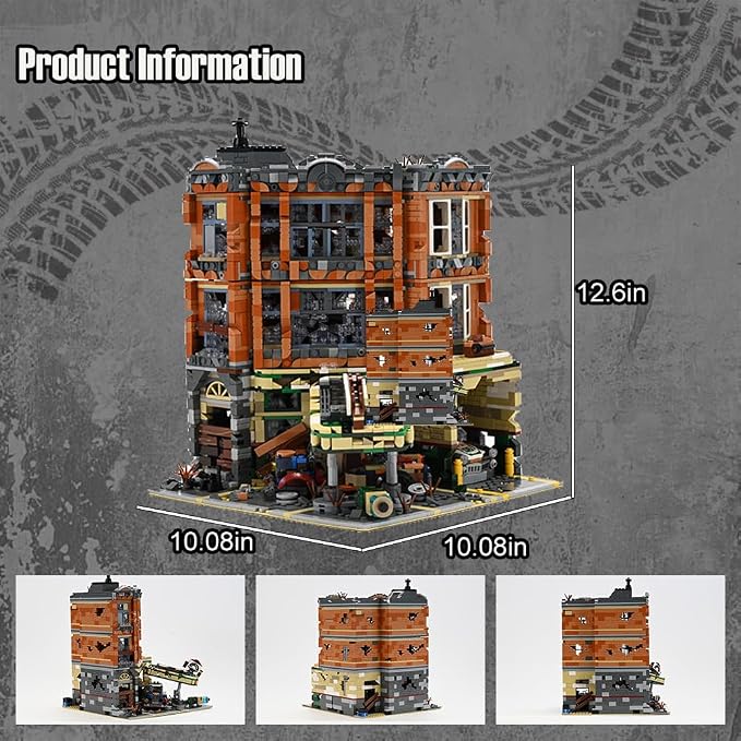 Retro Modular Buildings City Sets, Abandoned Expert Garage and Rusted Cars - Image 6