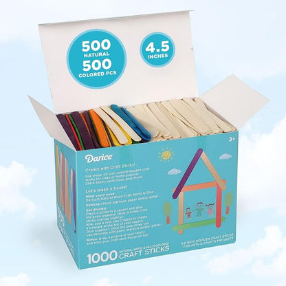Darice Popsicle Sticks for Crafts, 4.5" 1000 Pcs Combo - Image 3