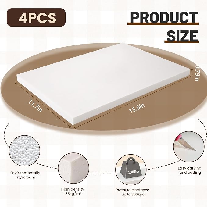 Gvereld High Density XPS Foam Board, 4 Pack 15.6x11.7x0.79in Polystyrene Craft - Image 3