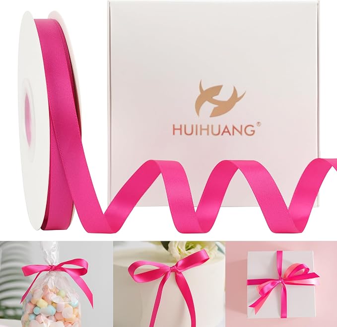 HUIHUANG Hot Pink Satin Ribbon 1/2 inch X 50 Yards Continuous Fuchsia by HUIHUANG