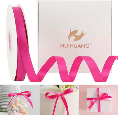HUIHUANG Hot Pink Satin Ribbon 1/2 inch X 50 Yards Continuous Fuchsia by HUIHUANG