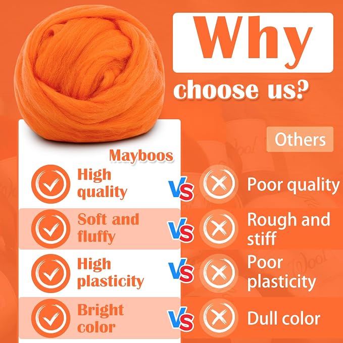 Mayboos Wool Roving Yarn, 1.76oz Colored Natural Wool Roving, Wool Felting - Image 6