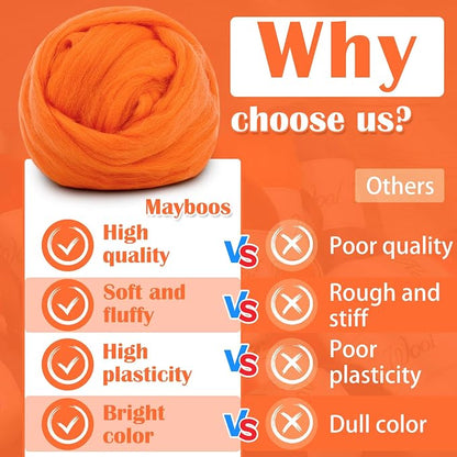 Mayboos Wool Roving Yarn, 1.76oz Colored Natural Wool Roving, Wool Felting - Image 6