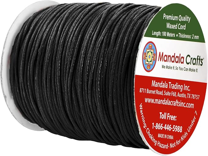 Mandala Crafts 2mm 109 Yards Black Cotton Waxed Cord - Image 2