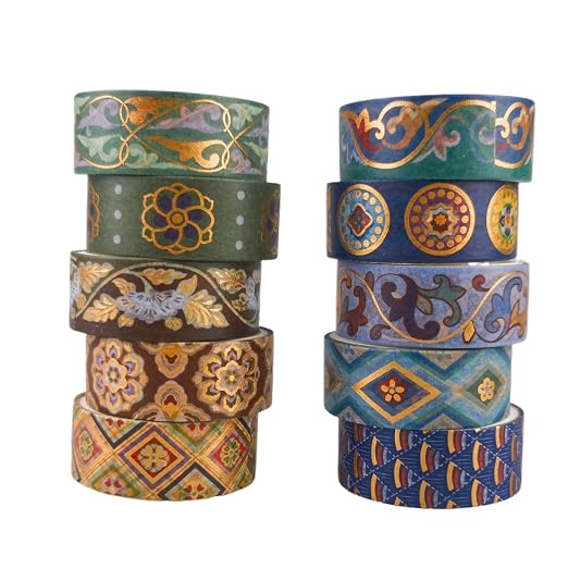 Washi Tape Set 10 Rolls, Chinoiserie Gold Foil Decorative Paper Sticker by Zellykool
