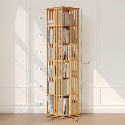 YOWOS Rotating Bookshelf Tower, 360 Display Spinning Bookcase, Bamboo Bookshelf - Image 3
