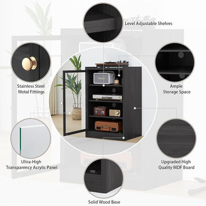 LEVNARY Media Cabinet with Door, AV Media Storage Shelf with Cable Management - Image 6